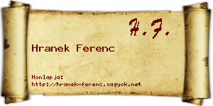Hranek Ferenc névjegykártya